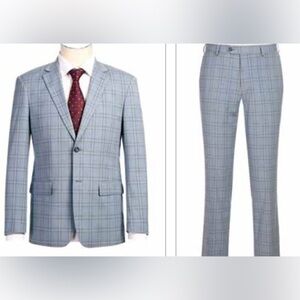 Men's Blue Plaid Suit Slim Fit